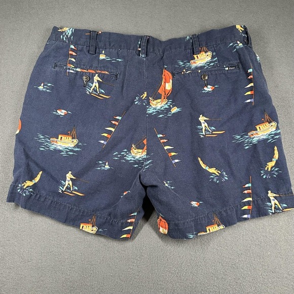 Polo Ralph Lauren Shorts Mens 36 Blue Nautical Sailboat Linen Blend 6" Classic - Picture 13 of 13